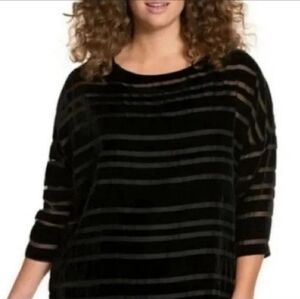 🔥LANE BRYANT Black Velvet‎ Burnout Crew Neck 3/4 Sleeve Oversized  Tunic  18/20